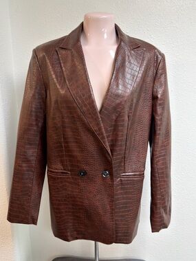 Forever 21 Brown Croc Embossed Faux Leather Blazer Small